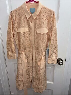 CeCe Sandy Tan Lace Shirtdress with Tie Belt